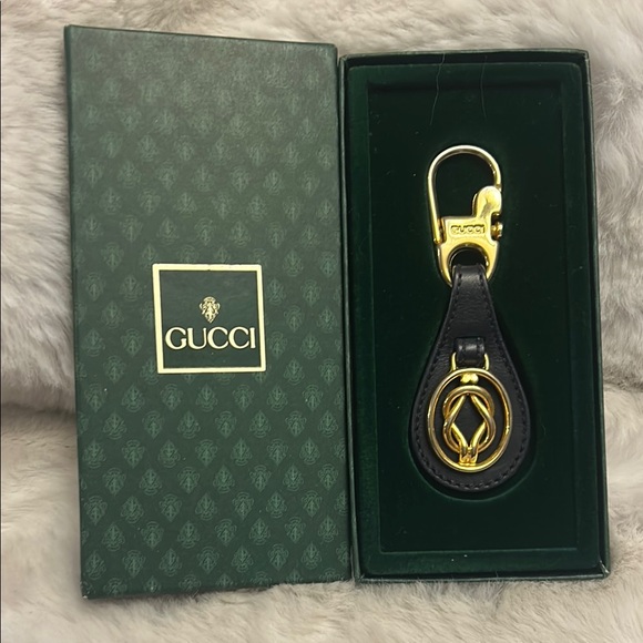 Gucci gold-tone and blue leather keychain key holder in box unisex - Picture 1 of 15